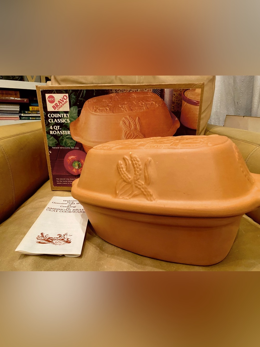Vtg. ABC Bravo Cookware 4-quart Country Classic Clay Roaster TerraCotta Red Clay